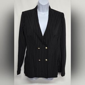 Zara Basic XS Long Sleeve Striped Blazer Jacket Double Breasted Lined Striped